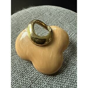 Vintage Monet Enamel Abstract Brooch Tan Gold Tone Flower Minimalist Mod Career